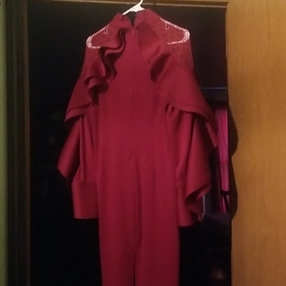 Beautiful garnet red dress with puff long sleeves